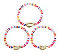 Outanaya 3pcs Hawaii Style Colorful Shell Bracelets Woven Soft Pottery Material, Eye-catching and Strong Decorative Bracelets for Business and Advertising