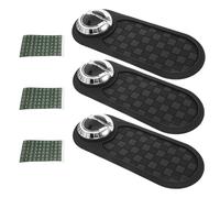 Outanaya 3Pcs Multifunctional Car Dashboard Phone Holder Set with Anti-Slip Grey Plaid Mat and Silver Rotatable Bracket, Universal Portable Cell Phone Stand for Sunglasses, Keys, Parking