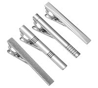 Outanaya 4 Pcs Copper Tie Clips for Men Business Necktie Bar with Strong Spring Grip Minimalist Silver Tone Tie Pinch Clips for Formal Suit Banquet Accessories