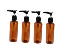 Outanaya 4pcs 100ml Travel Refillable Liquid Bottle Dispenser Set with Black Pump and Brown Plastic Bottles for Shampoo Lotion Emulsion Portable Cosmetic Pump for Outdoor and Trip Use