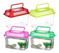 Outanaya 4pcs Portable Plastic Aquarium Fish Tank with Handle, Mini Breeding Case for Fish and Small Freshwater Fish, Small Reptile Feeding Tank Preventing Turtle Escape, Random Color