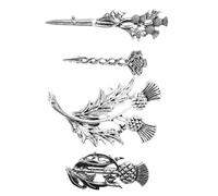 Outanaya 4pcs Vintage Scottish Thistle Brooches in Silver Alloy, Multipurpose Floral Lapel Pins with Enduring Elegance, for Weddings and Formal Attire