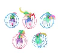 Outanaya 5pcs Cat Cage Mouse with Plush Balls 6cm Interactive Pet Plaything Set for Indoor Cats Color Random Caged Mouse and Exercise Random Color