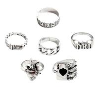 Outanaya 6pcs Vintage Gothic Punk Rings for Women, Silver Alloy Stackable Midi Finger Rings Delicate Heart Design, for Cosplay and Halloween Accessories