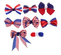 Outanaya 8pcs American Flag Hair Bow Red White Blue Striped Bow Barrettes Resist Fading Secure Hold Polyester Metal Hair Clips for Women Patriotic Independence Day Celebration