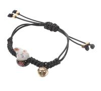 Outanaya Adjustable Fortune Cat Bracelet for Women and Men, Handmade Woven Red String Bracelet with Ceramic Beads, Stylish Black Wrist Rope for Daily Activities and Parties
