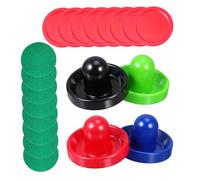 Outanaya Air Hockey Accessories Set 96mm Blue Black Red Green Pushers with 8 Red 64mm Pucks and 8 Cloth Covers Replacement Hockey Parts and Game Play
