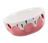 Outanaya Ceramic Hamster Food Bowl for Small Pets, Anti-Tip Pink Strawberry Design, Compact Rabbit and Rat Feeder, Cage Accessory for Hamster and Kitten Feeding