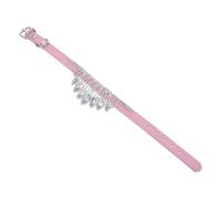 Outanaya Crystal Rhinestone Adjustable Pu Leather Dog Collar for Small Breeds, Sparkling Pink Jeweled Pet Necklace Fits 20-27cm Necks, Bling Collar for Puppy Parties and Daily Wear