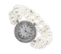 Outanaya Cuff Watch Bracelet for Women Pearl Rhinestone Decorative Vintage Fashion Elastic Band Party Jewelry Accessory