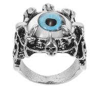 Outanaya Evil Eye Alloy Ring for Men and Women, Blue Gothic Statement Ring Size 8, Titanium Steel Finger Jewelry for Halloween and Punk Style