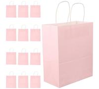 Outanaya Gift Bags and Foldable Bottom with Handles 12pcs Kraft Paper Pink Stable and Easy to Carry Party Treat Pouches for Festivals and Craft Fairs