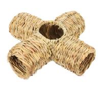 Outanaya Hamster Tunnel Cute Design Straw Woven with Comfortable Space and Teeth Grinding Function Beige Hideaway Tubes for Small Animals like Guinea Pigs and Hedgehogs for Hamster Cage