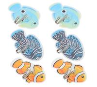 Outanaya Household Fish Storage Hooks 6 Pack Self Adhesive 3.15X2.28 Inch Ocean Theme Wall Hooks for Bathroom and Coastal Rooms