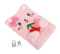 Outanaya Lockable A5 Pink Plush Cat Diary with Butterfly Bow, 1 Notebook with Lock and 2 Keys, Travel Journal and Writing Notebook
