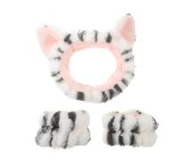 Outanaya Makeup Headband and Wristband Set for Facewashing, Soft Elastic Cotton Fabric with Cat Ear Design, 1 Headband + 2 Absorbent Wristbands, Facial Spa and Skincare Accessories