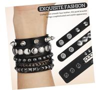 Outanaya Men Wide Punk Leather Bracelet Studded Faux Leather Wristband for Halloween Wrist Unisex Rock Style Accessories for Concerts and Performances