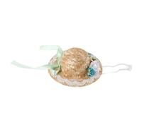 Outanaya Mini Doll Straw Hat 15.5cm Diameter with Bowknot and Flowers, Small Hat for Crafting, Whimsical Straw and Cloth Material, for Doll Displays and Special Occasion Decor