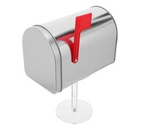 Outanaya Mini Waterproof Mailbox with Stand for Outdoor Use, Silver Iron and Plastic Tiny Mail Box Decor, Easy Installation, Suitable for Office and Micro Landscape Mail Correspondence