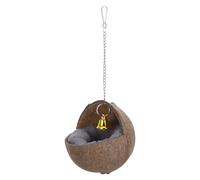 Outanaya Natural Coconut Shell Pet Bird Bed with Cozy Pad Curved Hanging Parakeet Nest for Small and Medium Pet Birds Supports Healthy Feeding Enhances Snuggle Comfort