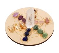 Outanaya Natural Crystal Pillar and Seven Star Array Divination Board Set Irregular Chakra Stones on Wooden Plate for Home Meditation and Wiccan Altar Supplies