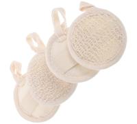 Outanaya Natural Loofah Exfoliating Bath Scrubber Set 4pcs with Cotton-Linen Blend, 8x8cm Textured Body and Face Pads for Shower and Spa Use in Men and Women