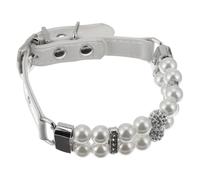 Outanaya Pearl Dog Necklace for Small Dogs XS 1.5x27cm Handmade Steel Wire Rope Collar White Cute Female Pet Jewelry Collar for Puppies and Cats