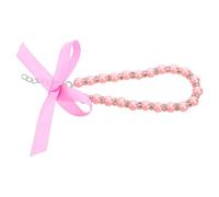 Outanaya Pink Imitation Pearl Pet Necklace with Ribbon Bow Lightweight Dog and Cat Collar for Female Puppies Metal Bling Accessories Easy-clean Jewelry for Wedding and Daily Wear