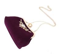 Outanaya Plush Fabric Rhinestone Evening Clutch Purse for Women with Sturdy Chain Elegant Wedding Banquet Handbag Chic Sparkly Party Bag in Purple