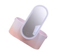 Outanaya Portable Cosmetic Storage Box with LED Lighted Mirror, Pink Gradient Handheld Makeup Organizer Case with 360° Rotation and Jewelry Compartment for Travel and Daily Use
