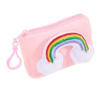 Outanaya Rainbow Card Holder Keychain Coin Purse for Age 8-10 Mini Plush Wallet with Zipper Pink Candy Color Small Storage Bag for Backpack Charm