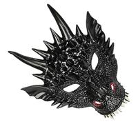 Outanaya Realistic Look Black Pu Dragon Mask for Masquerade Ball and Halloween Carnival, for Cosplay Costume and Stage Performance with Chic and Cool Design