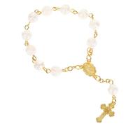 Outanaya Rose Heart Prayer Beads Bracelet Gold Pilgrimage Rosary String with Pearl and Rose Flower for Women Baptism and Spiritual Jewelry