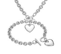Outanaya Silver Stainless Steel Link Chain Jewelry Featuring Heart Pendant and Toggle Clasp Hip Hop Style Accessories for Women at Christmas and Bars
