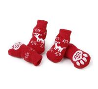 Outanaya Size S Christmas Dog and Cat Socks Reindeer Style 4pcs Red Cotton with Rubber Anti- Pattern, Protect Pet Paws against Snow and Ice