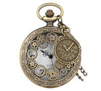 Outanaya Vintage Classic Roman Numerals Pocket Watch Pendant with Gear Dial Large Retro Necklace Watch for Men Clothing Accessory Decorative Hanging Chain