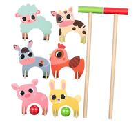 Outanaya Wooden Animals Croquet Set for Smooth Polished Educational with Safe Large Balls Stimulates Athletic Skills and Outdoor Fun for Boys and Ages and Up