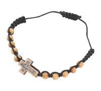 Outanaya Wooden Prayer Beads Bracelet Rosary Bracelet Simple Elegant Alloy Wooden Beads Adjustable Length Unisex Personal Wear with Cross Charm
