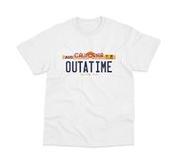 Outatime License Plate Direct to Garment Printed Cotton T-Shirt XL White