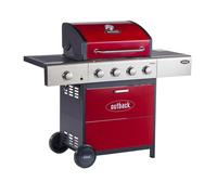 Outback Meteor - 4 Burner Gas BBQ Grill with Side Burner - Red