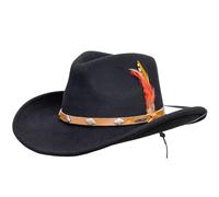 Outback Trading Unisex Adult's Wide Open Spaces Durable Wool Western Cowboy Hat with Wire Brim & Chin Cord, Black, S