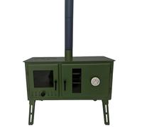 Outbacker Firebox Eco Burn Range Oven Portable Tent Stove & Complete 2.66m Flue Kit - 3.5kW Wood Burner with Glass Door | Camping, Glamping & Bell Tents (Green, Stove Kit + Bag)