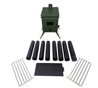 Outbacker Firebox Portable Wood Stove & Complete 2.68m Flue Kit - 12kg Lightweight 3.5kW Heat Output Compact Camping Stove for Tipis, Yurts, Bell Tents & Glamping. (Green, Stove Kit Only)