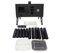 Outbacker Firebox Range Oven Portable Tent Stove & Complete 2.66m Flue Kit - 3.5kW Wood Burner with Glass Door, Lightweight 20.5kg | Includes Carry Bag
