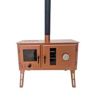 Outbacker Firebox Range Oven Portable Tent Stove & Complete 2.66m Flue Kit - 3.5kW Wood Burner with Glass Door, Lightweight 20.5kg | Camping, Glamping & Bell Tents (Bronze, Stove Kit + Bag)