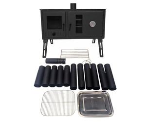 Outbacker Firebox Range Oven Portable Tent Stove & Complete 2.66m Flue Kit - 3.5kW Wood Burner with Glass Door, Lightweight 20.5kg | Includes Carry Bag