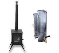 Outbacker Firebox Vista Large Window Portable Wood Burning Tent Stove & Complete Flue Kit - 12kg Lightweight | Camping Stove for Tipis, Yurts, Bell Tents & Glamping (Black: Stove Kit + Heater)