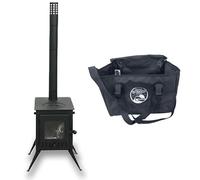 Outbacker Firebox Vista Large Window Portable Wood Burning Tent Stove & Complete Flue Kit - 12kg Lightweight | Camping Stove for Tipis, Yurts, Bell Tents & Glamping (Black: StoveKit + Bag)