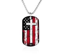 OUTBDNVFSA God Bless American U.S. Flag Cross Necklace for Women Men Pendant Chain Necklaces Memorial Charm Jewelry Gift