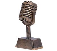 Outbit Golden Microphone Trophy - Classic Retro Style Resin Microphone Figurine with Stand, 3.5×1.9×6.4inch Vintage Microphone Prop Model for Decoration and Collection
